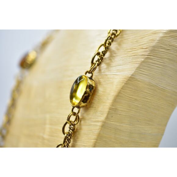 Sparkling Sage Cabochon Station Necklace Crystal Antiqued Gold Tone Chain BinA - Picture 12 of 12